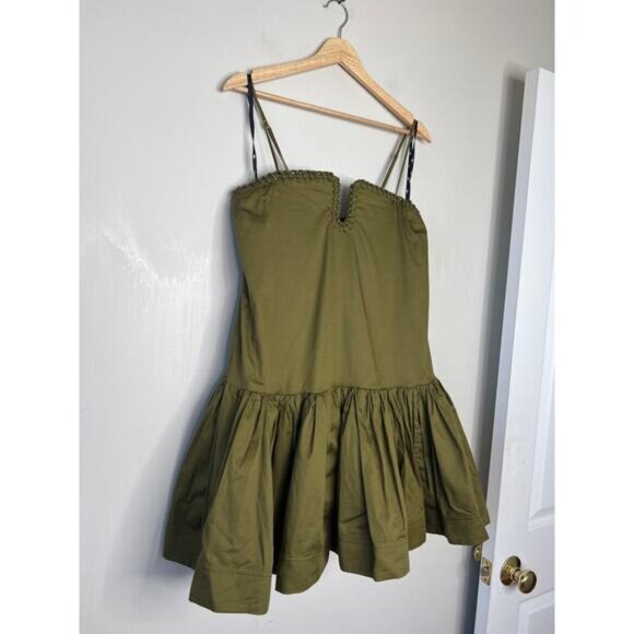 NEW Aje Willow Sleeveless Sweetheart Mini Dress Women's Deep Olive Size: 10 - Picture 3 of 7